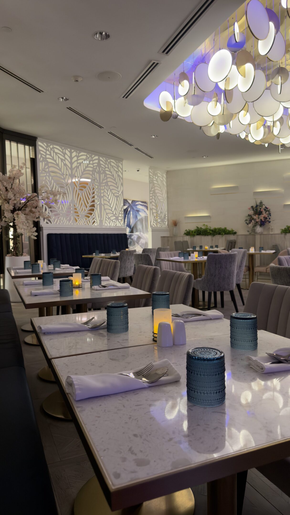 Stylish tables set for dinner guests