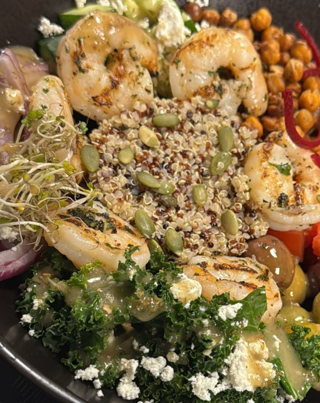 Colorful shrimp salad with vegetables